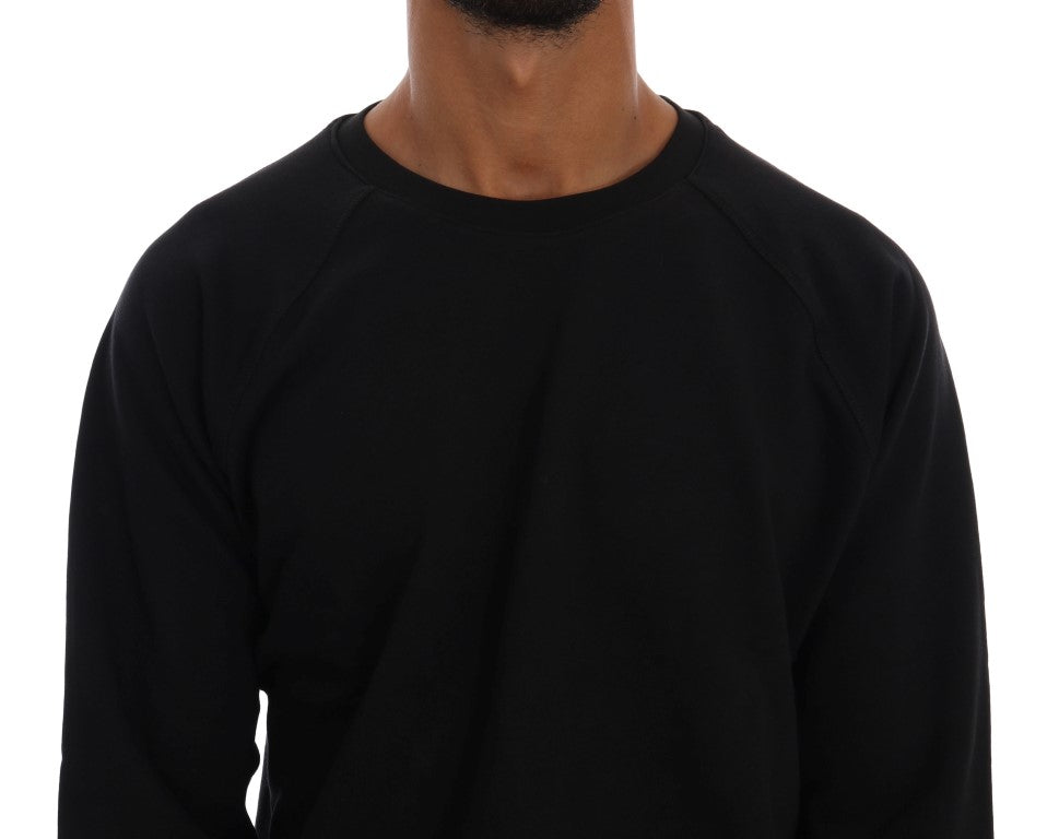 Daniele Alessandrini Black Crewneck Cotton Pullover Sweater Daniele Alessandrini
