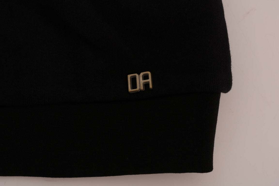 Daniele Alessandrini Black Crewneck Cotton Pullover Sweater Daniele Alessandrini