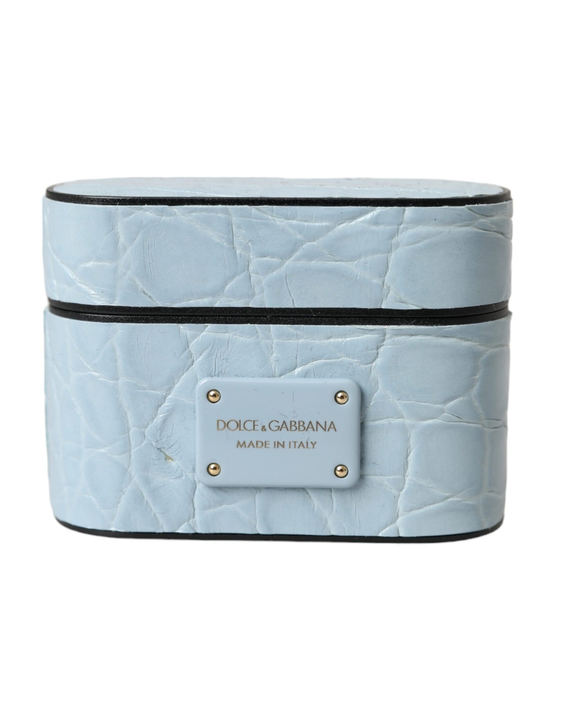 Dolce & Gabbana Light Blue Leather Metal Logo Plaque Airpods Case Dolce & Gabbana