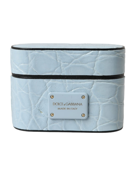 Dolce & Gabbana Light Blue Leather Metal Logo Plaque Airpods Case Dolce & Gabbana