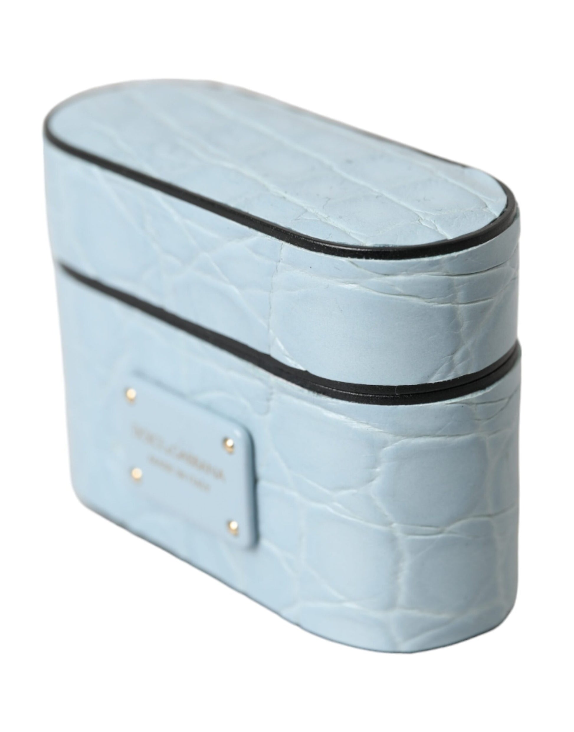 Dolce & Gabbana Light Blue Leather Metal Logo Plaque Airpods Case Dolce & Gabbana