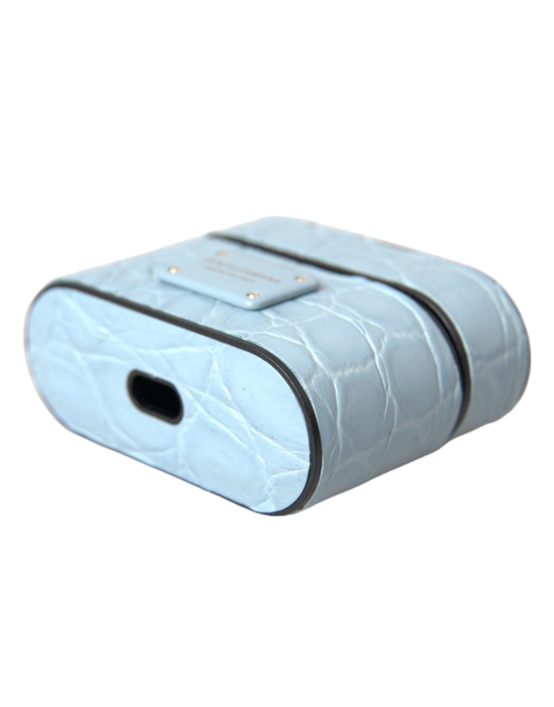 Dolce & Gabbana Light Blue Leather Metal Logo Plaque Airpods Case Dolce & Gabbana