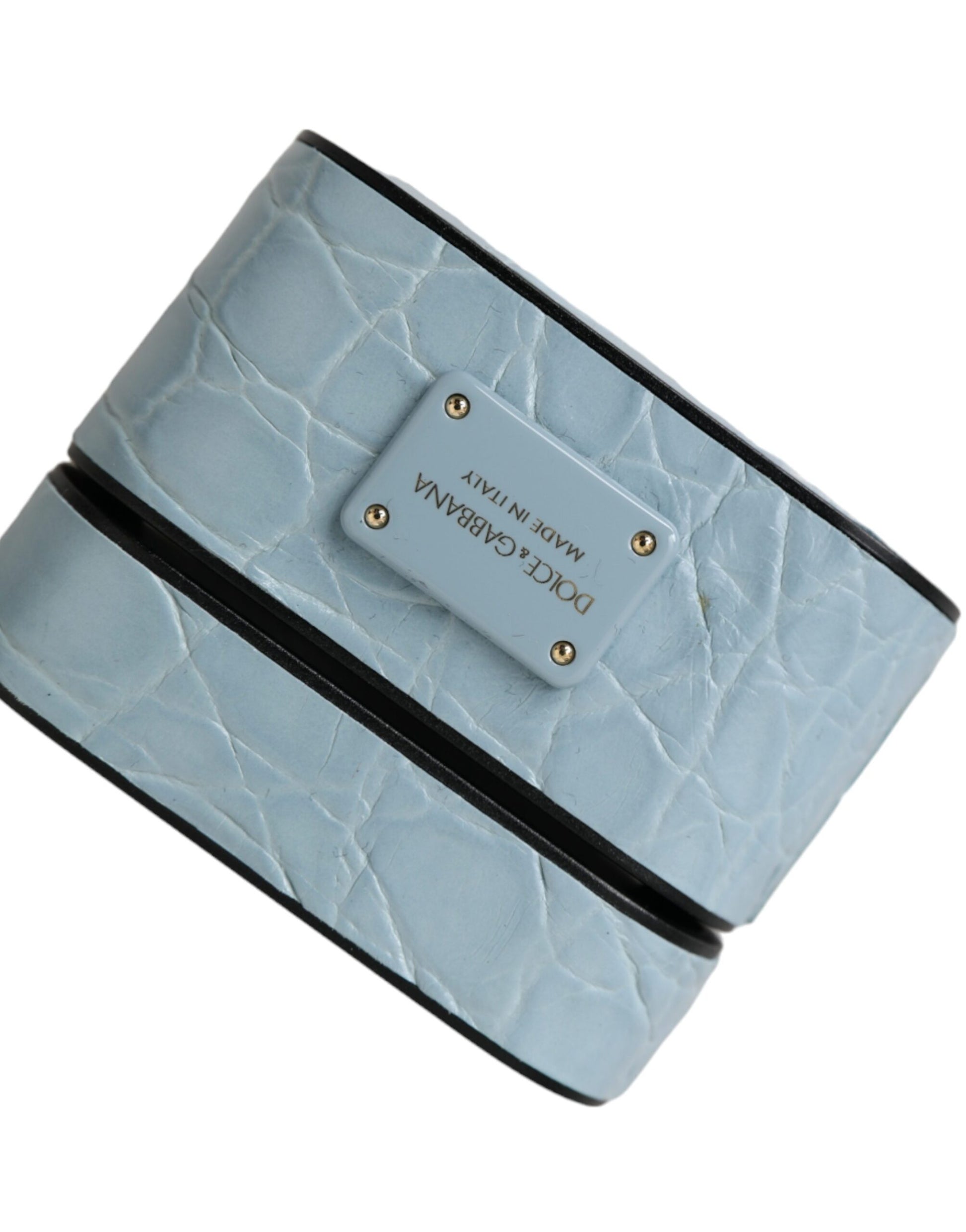 Dolce & Gabbana Light Blue Leather Metal Logo Plaque Airpods Case Dolce & Gabbana