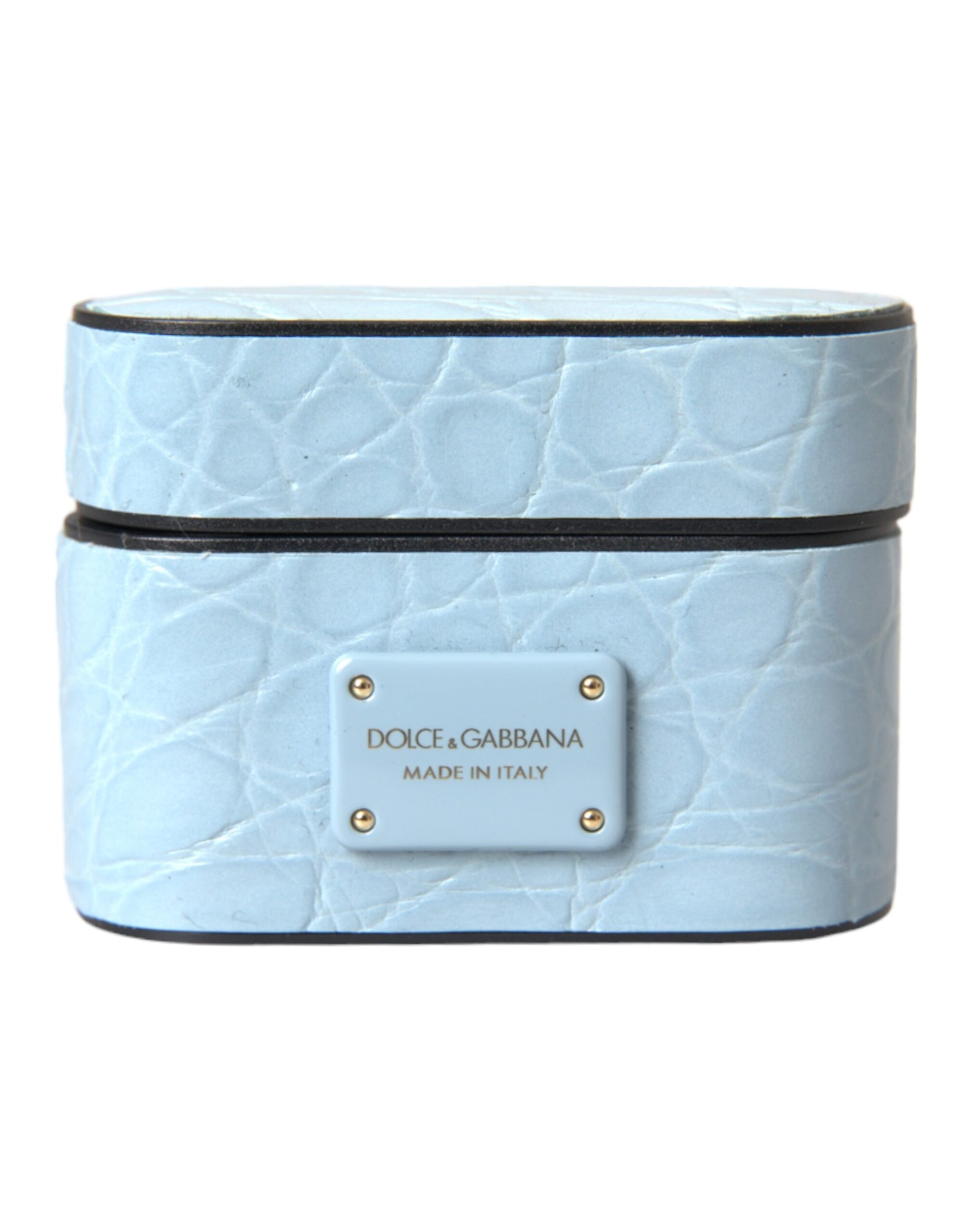 Dolce & Gabbana Light Blue Leather Metal Logo Plaque Airpods Case Dolce & Gabbana