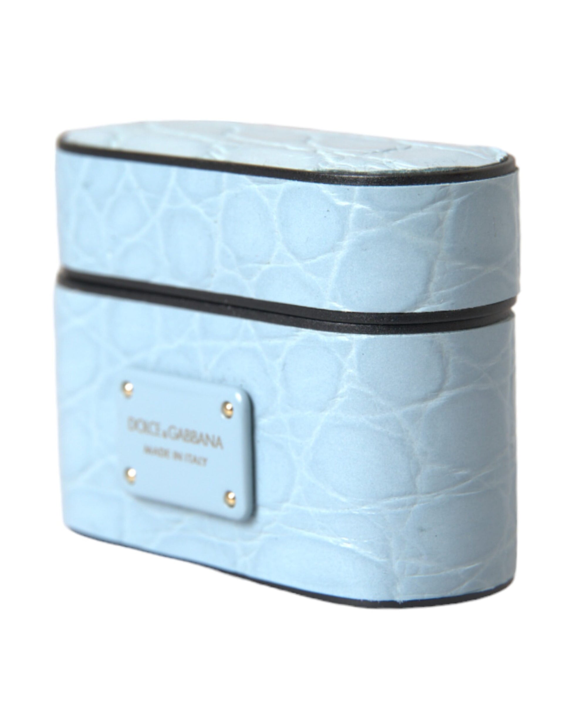 Dolce & Gabbana Light Blue Leather Metal Logo Plaque Airpods Case Dolce & Gabbana
