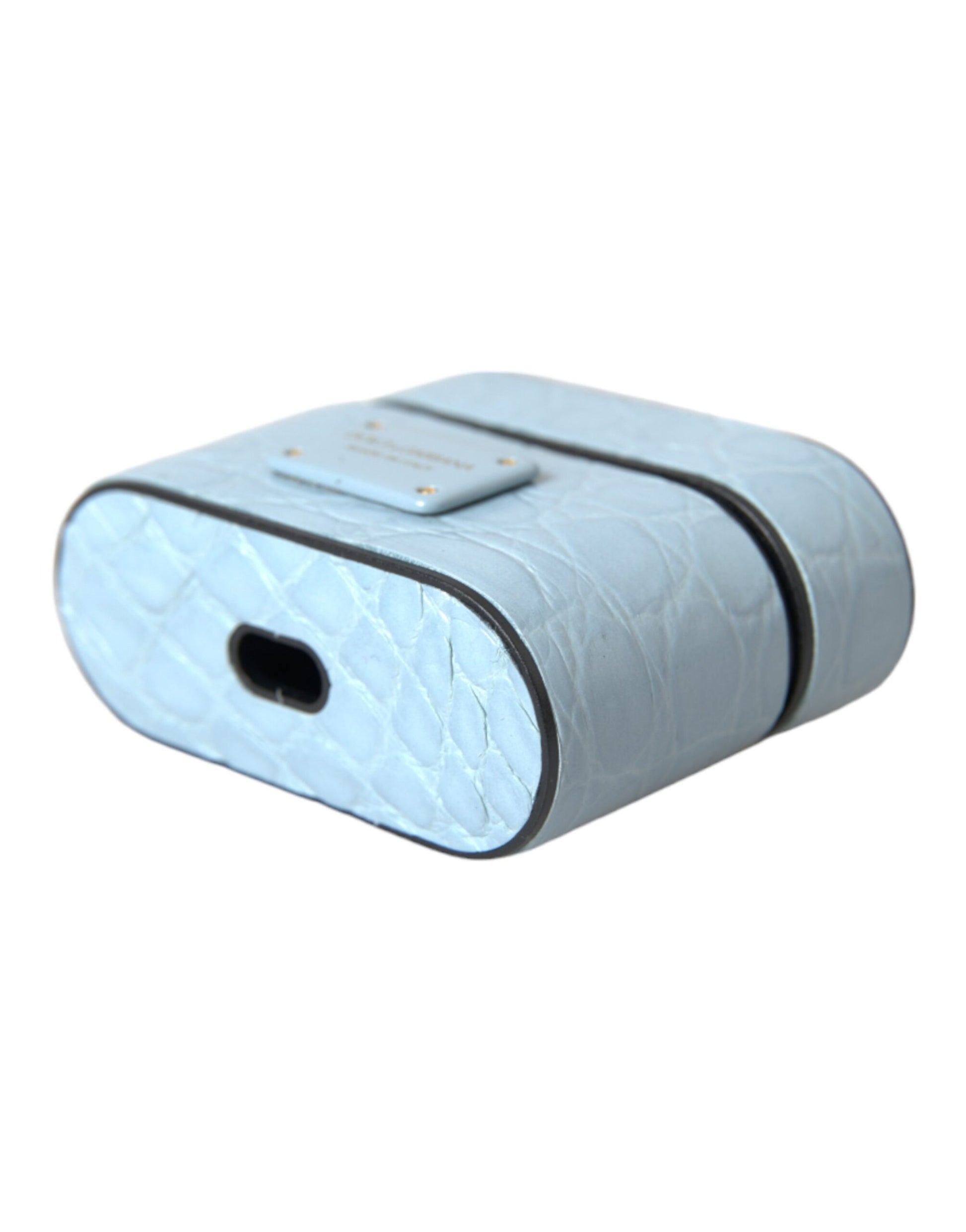 Dolce & Gabbana Light Blue Leather Metal Logo Plaque Airpods Case Dolce & Gabbana