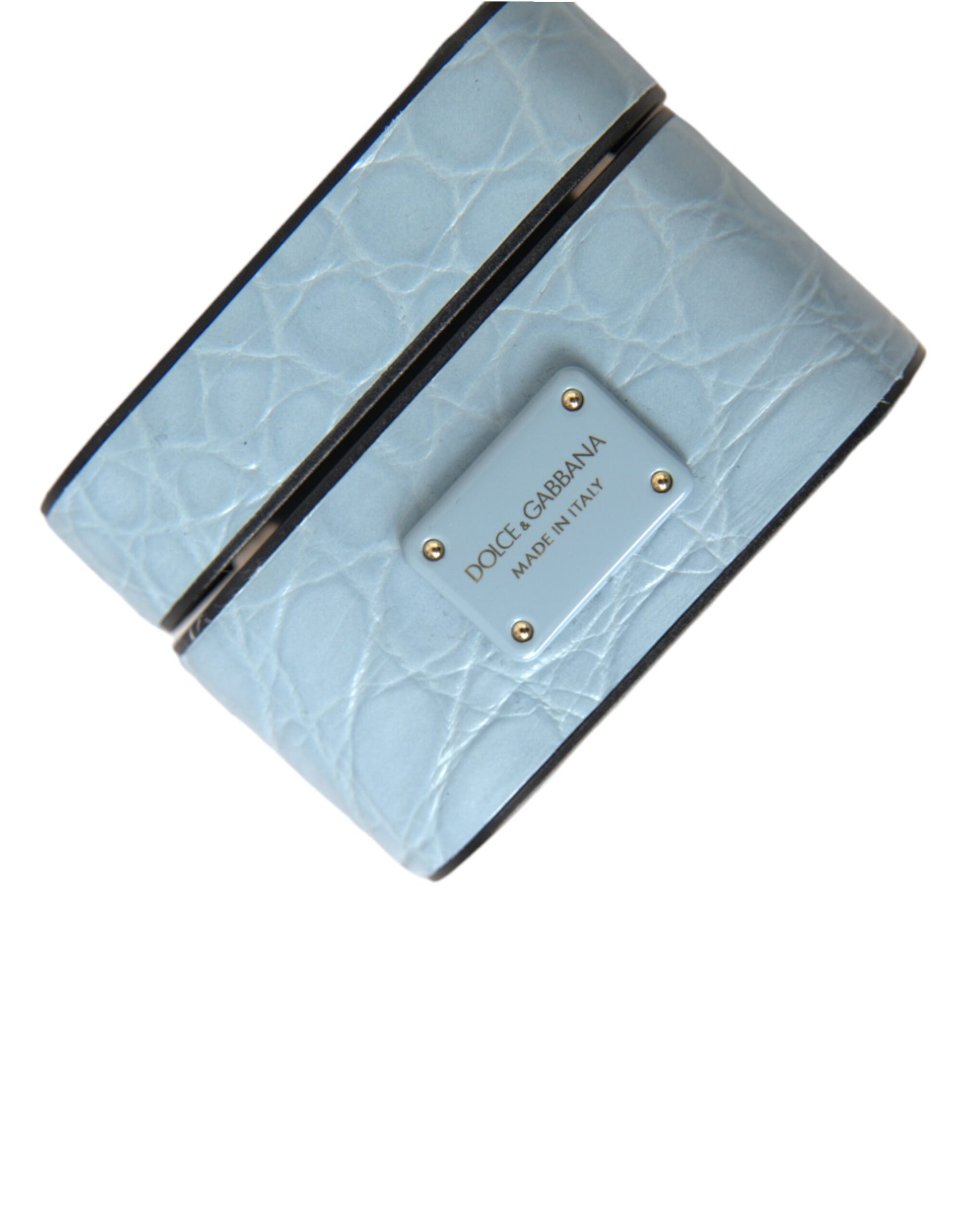Dolce & Gabbana Light Blue Leather Metal Logo Plaque Airpods Case Dolce & Gabbana