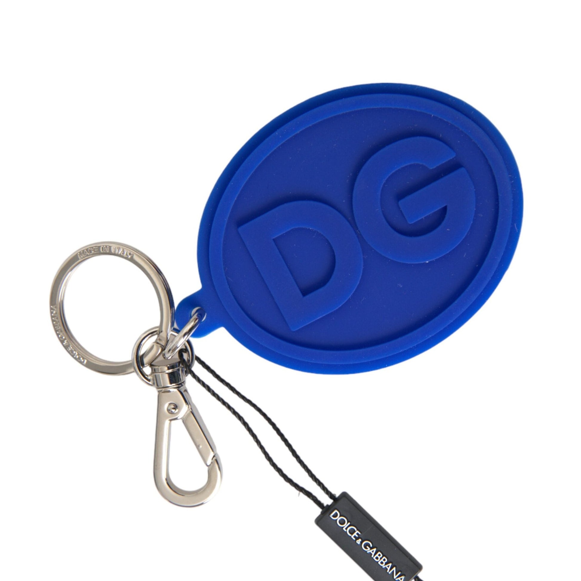 Dolce & Gabbana Blue Rubber DG Logo Silver Brass Metal Keyring Keychain Dolce & Gabbana