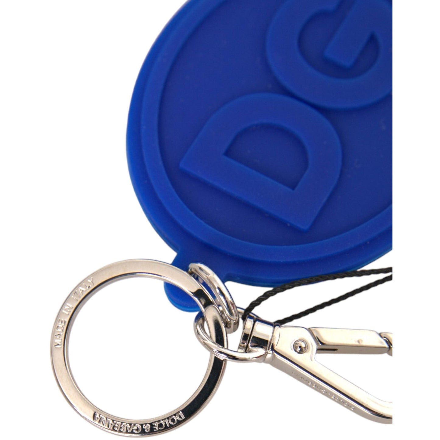 Dolce & Gabbana Blue Rubber DG Logo Silver Brass Metal Keyring Keychain Dolce & Gabbana