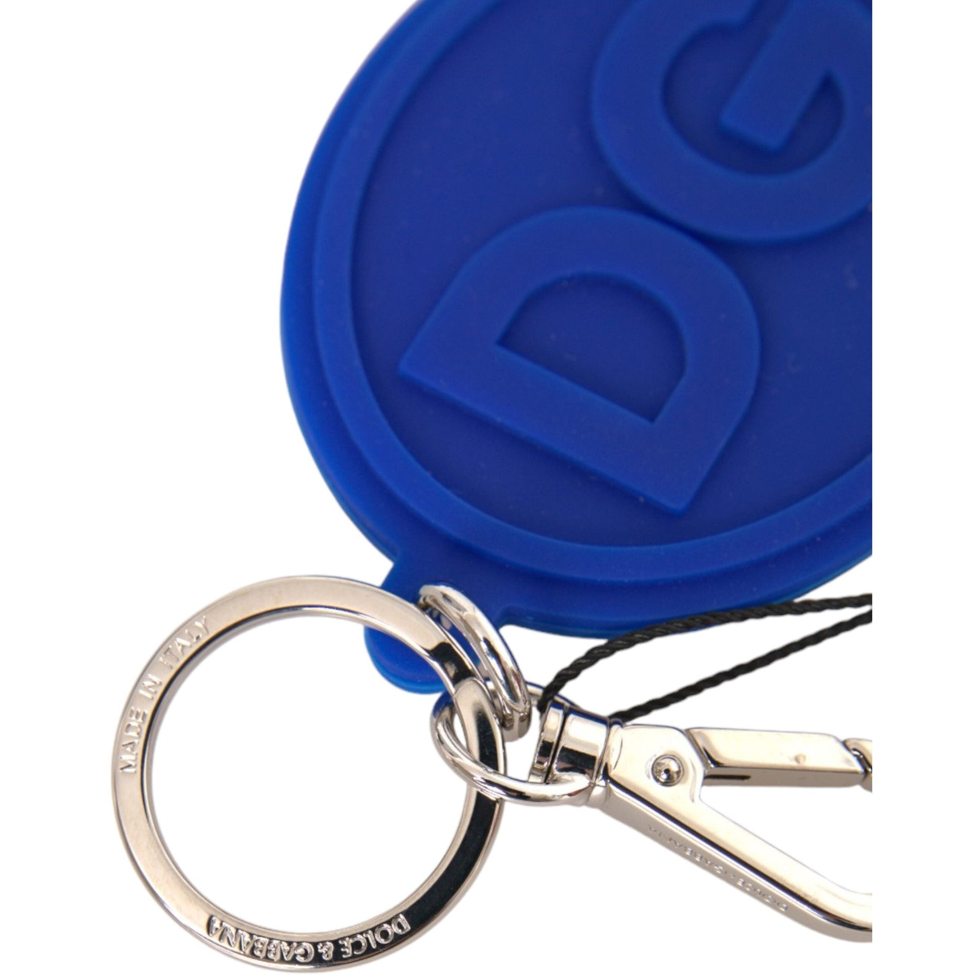 Dolce & Gabbana Blue Rubber DG Logo Silver Brass Metal Keyring Keychain Dolce & Gabbana