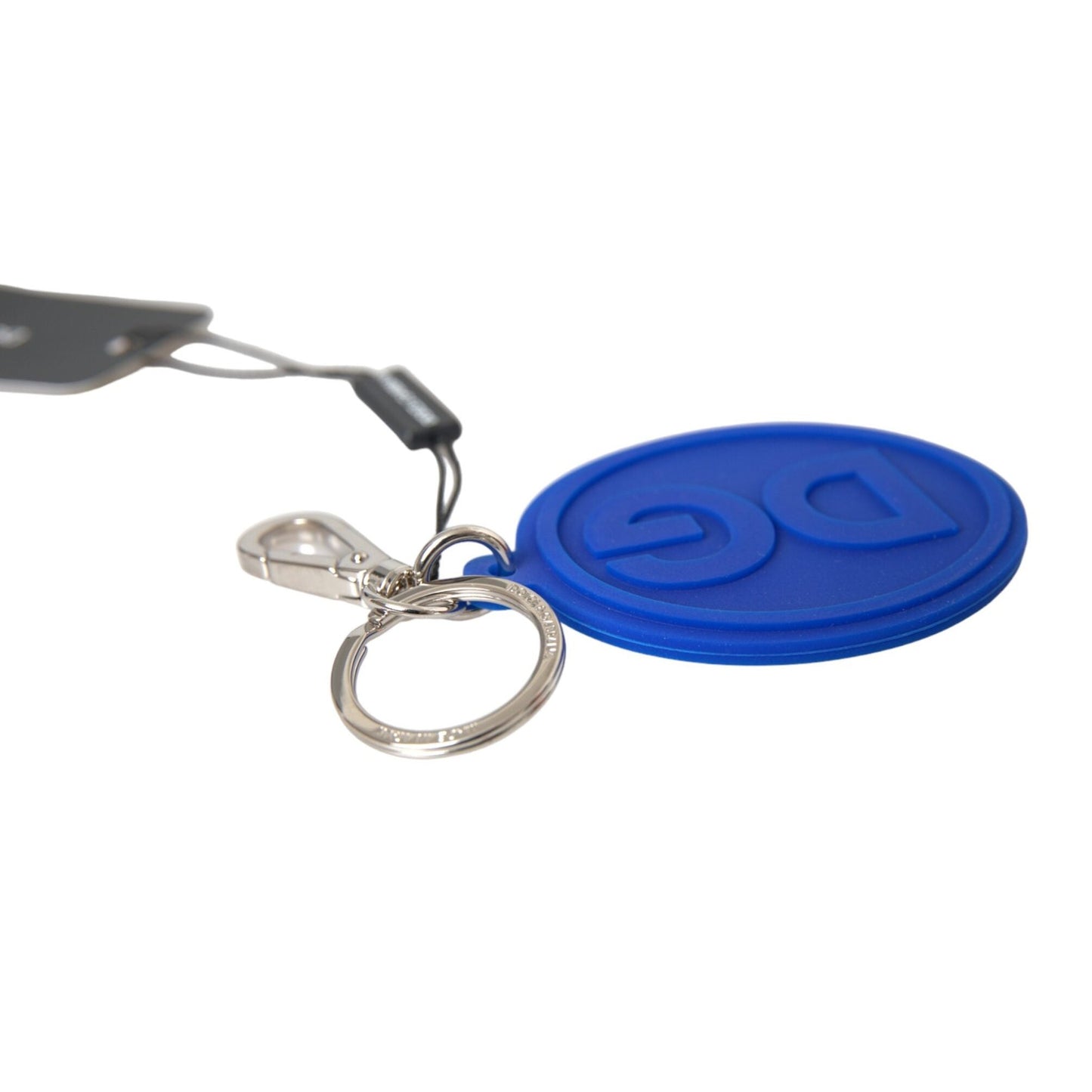 Dolce & Gabbana Blue Rubber DG Logo Silver Brass Metal Keyring Keychain Dolce & Gabbana