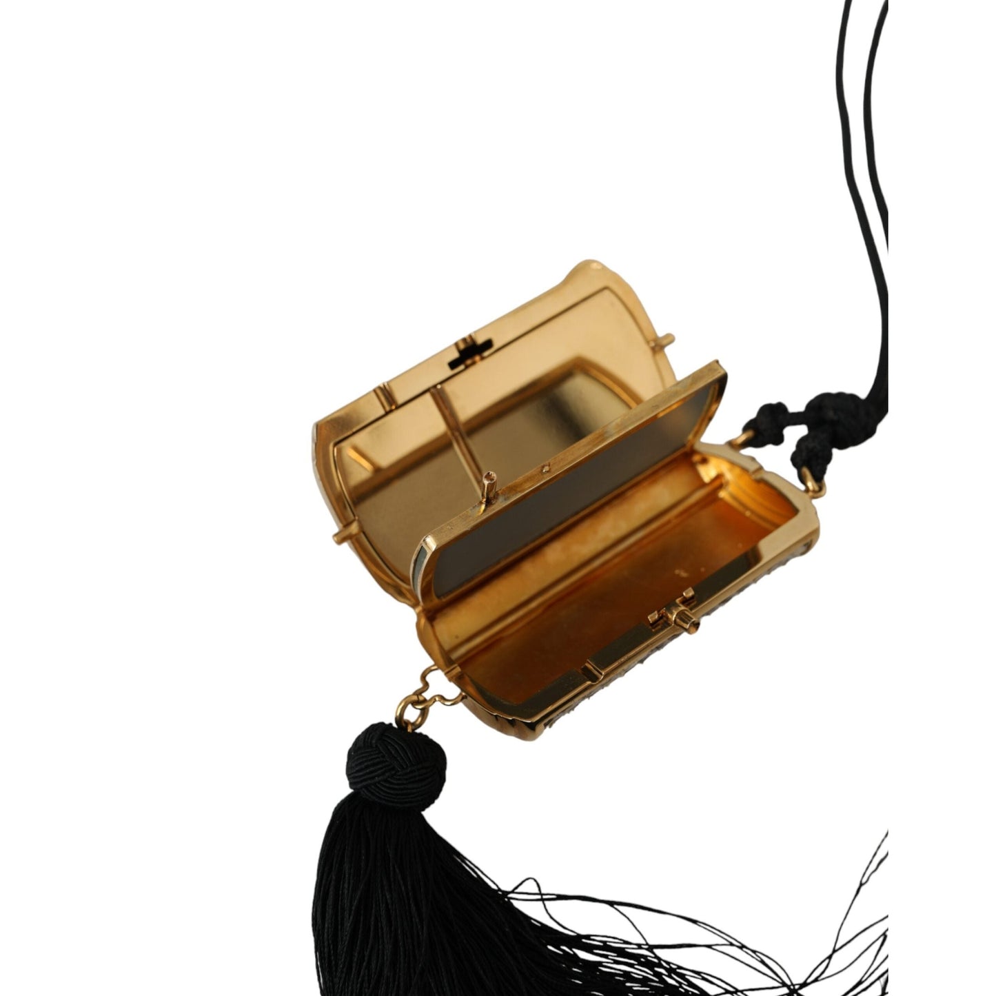 Dolce & Gabbana Beige Exotic Leather Mini Mirror Tassel Make Up Holder Bag