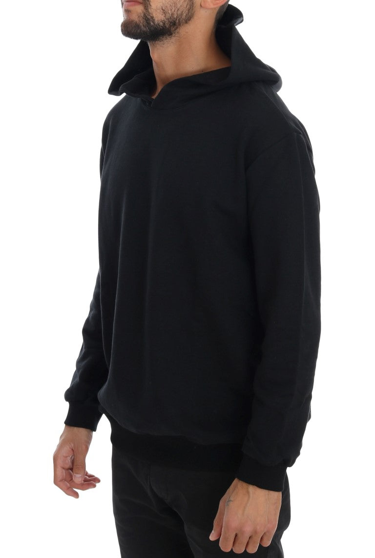 Daniele Alessandrini Black Gym Casual Hooded Cotton Sweater Daniele Alessandrini