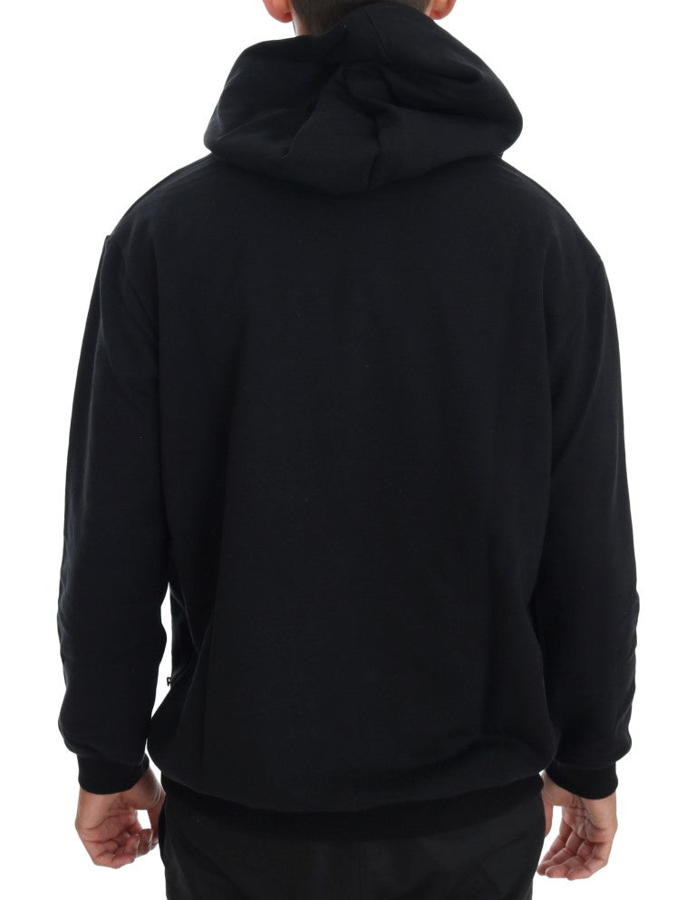 Daniele Alessandrini Black Gym Casual Hooded Cotton Sweater Daniele Alessandrini