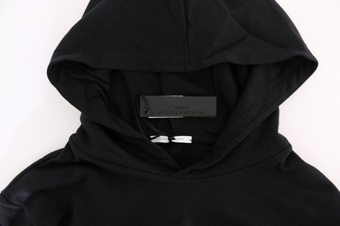 Daniele Alessandrini Black Gym Casual Hooded Cotton Sweater Daniele Alessandrini
