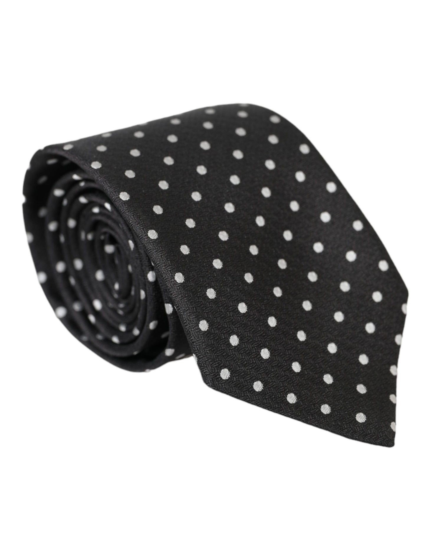 Dolce & Gabbana Black White Polka Dots 100% Silk Necktie Face Mask Dolce & Gabbana
