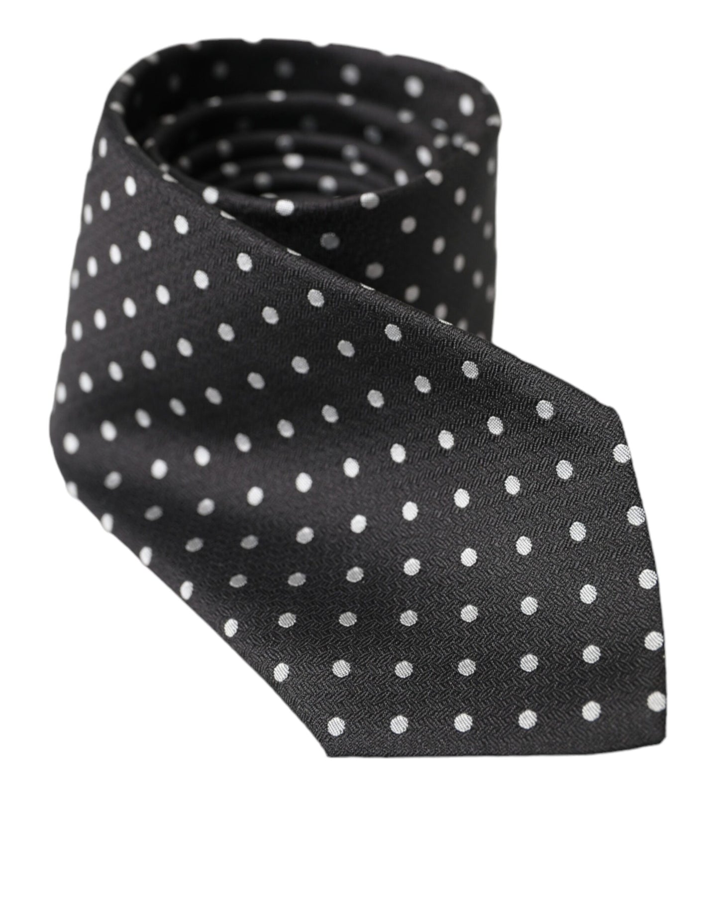 Dolce & Gabbana Black White Polka Dots 100% Silk Necktie Face Mask Dolce & Gabbana