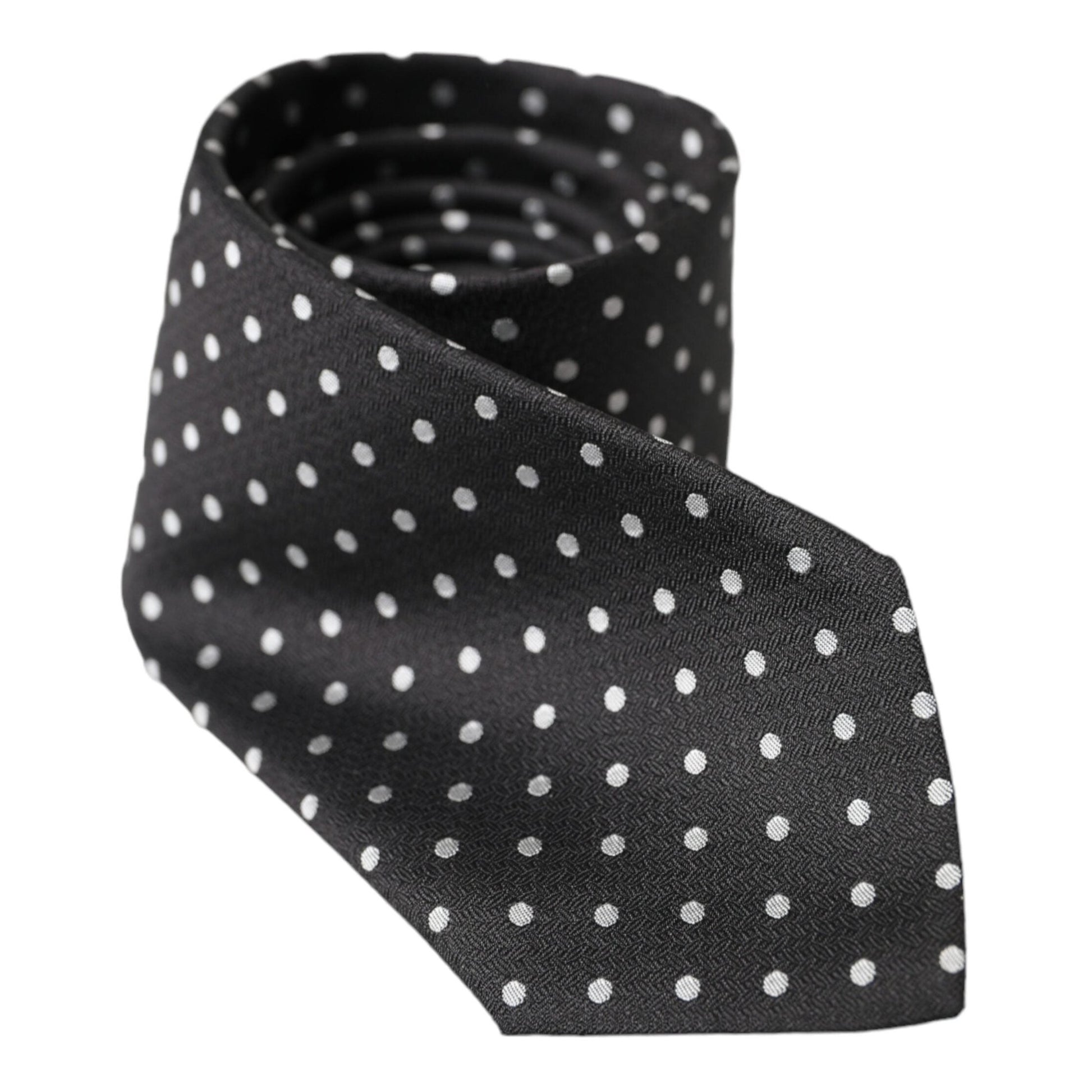 Dolce & Gabbana Black White Polka Dots 100% Silk Necktie Face Mask