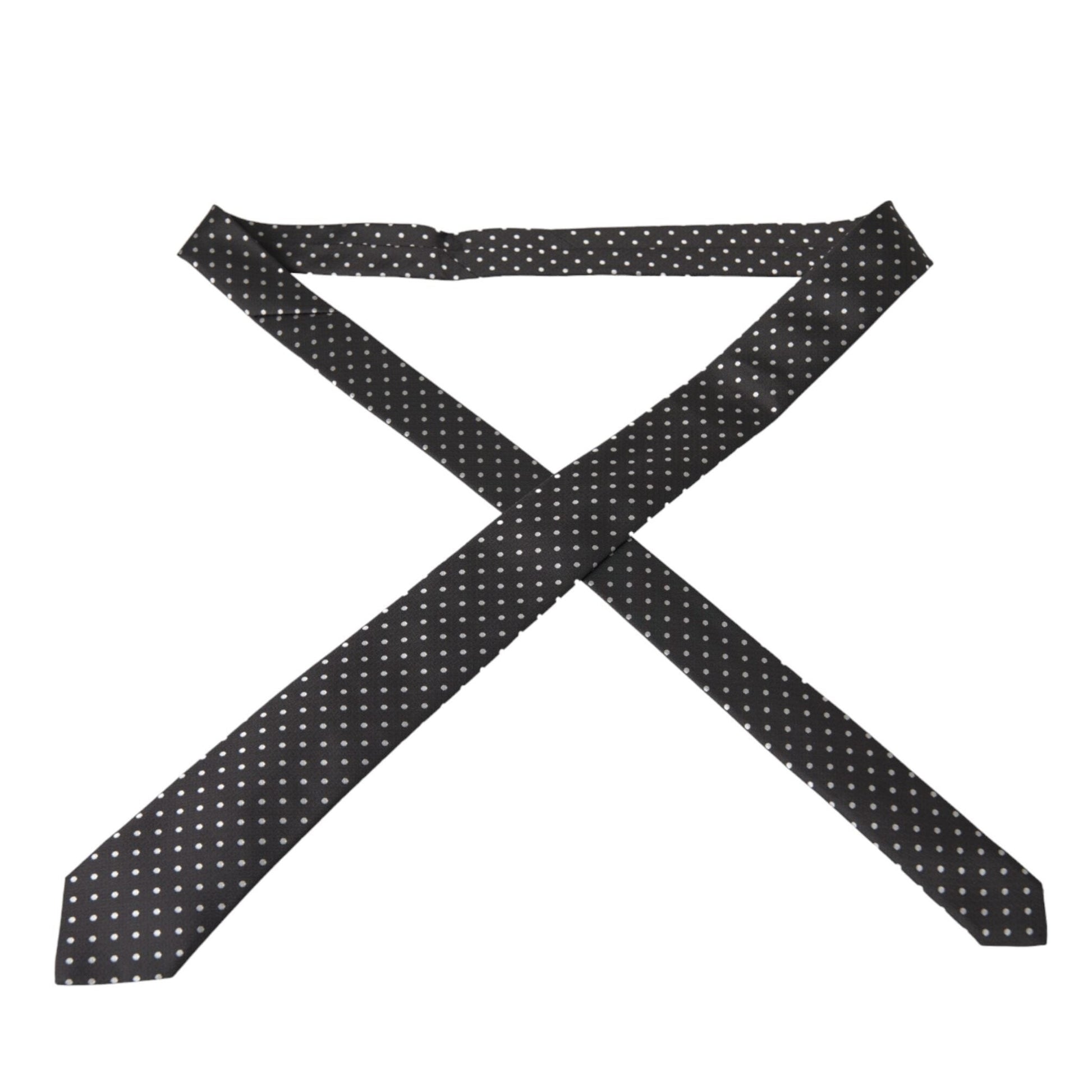 Dolce & Gabbana Black White Polka Dots 100% Silk Necktie Face Mask
