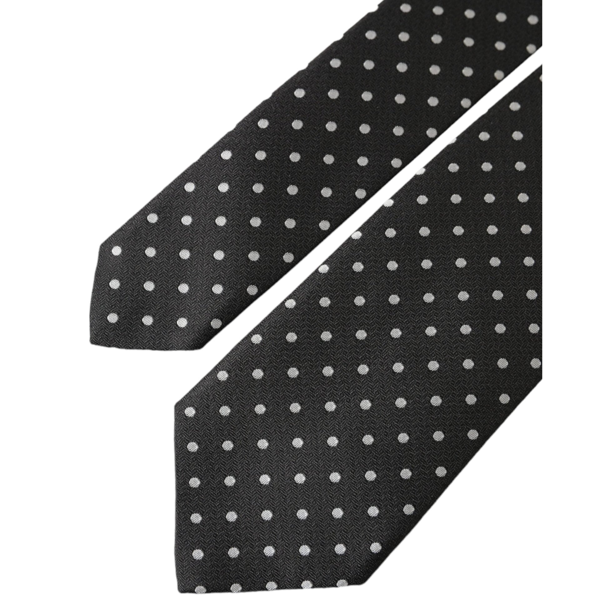 Dolce & Gabbana Black White Polka Dots 100% Silk Necktie Face Mask