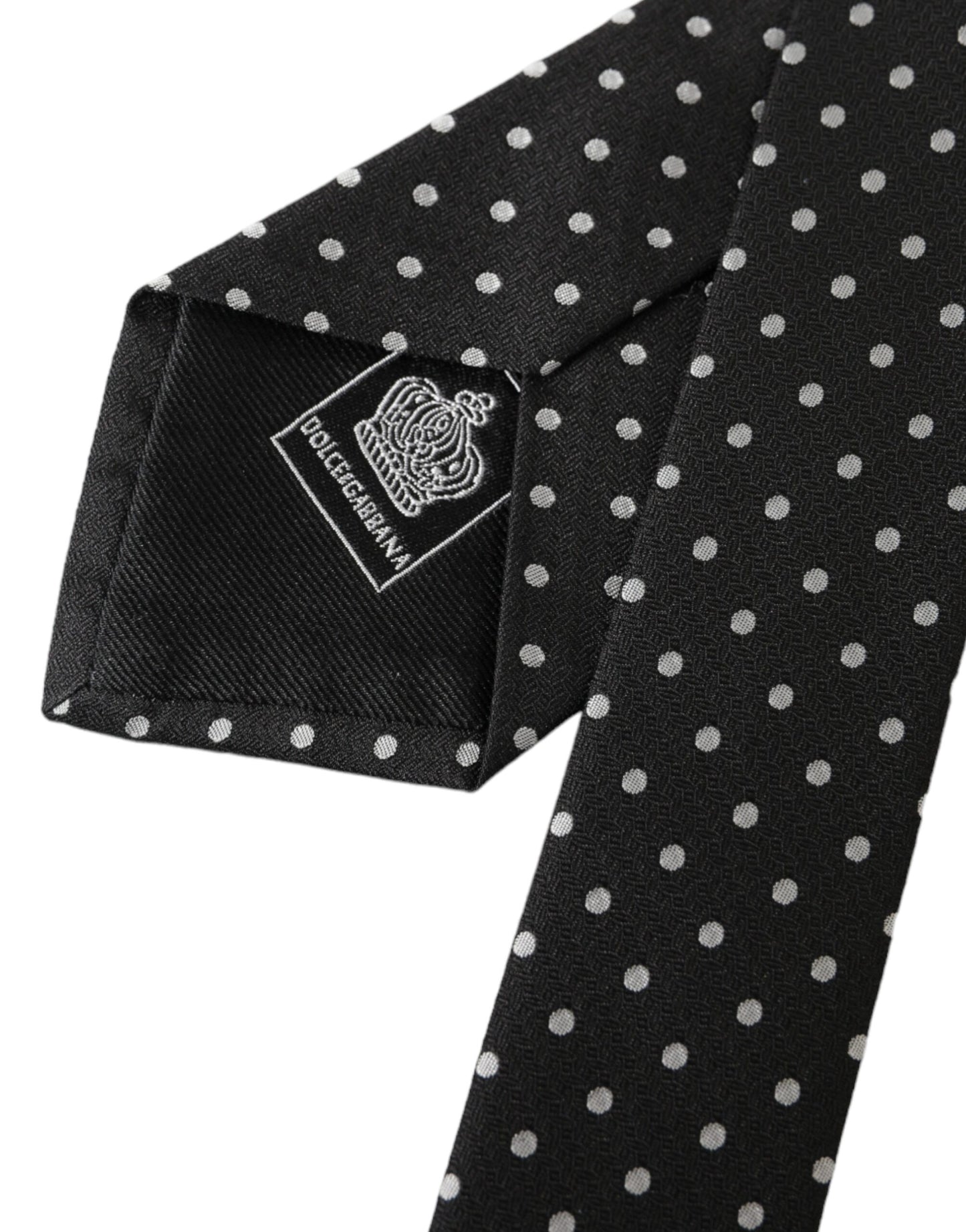 Dolce & Gabbana Black White Polka Dots 100% Silk Necktie Face Mask Dolce & Gabbana