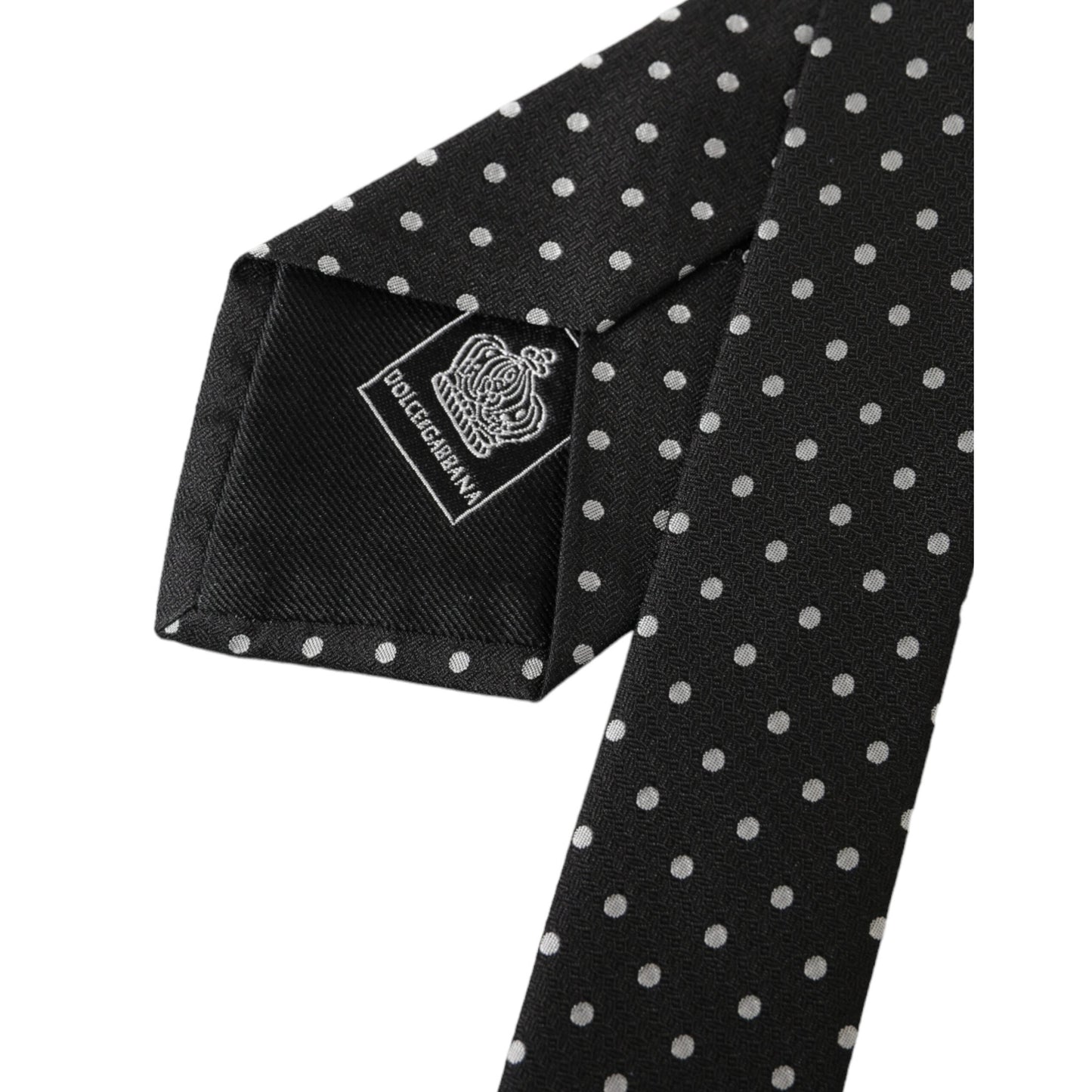 Dolce & Gabbana Black White Polka Dots 100% Silk Necktie Face Mask