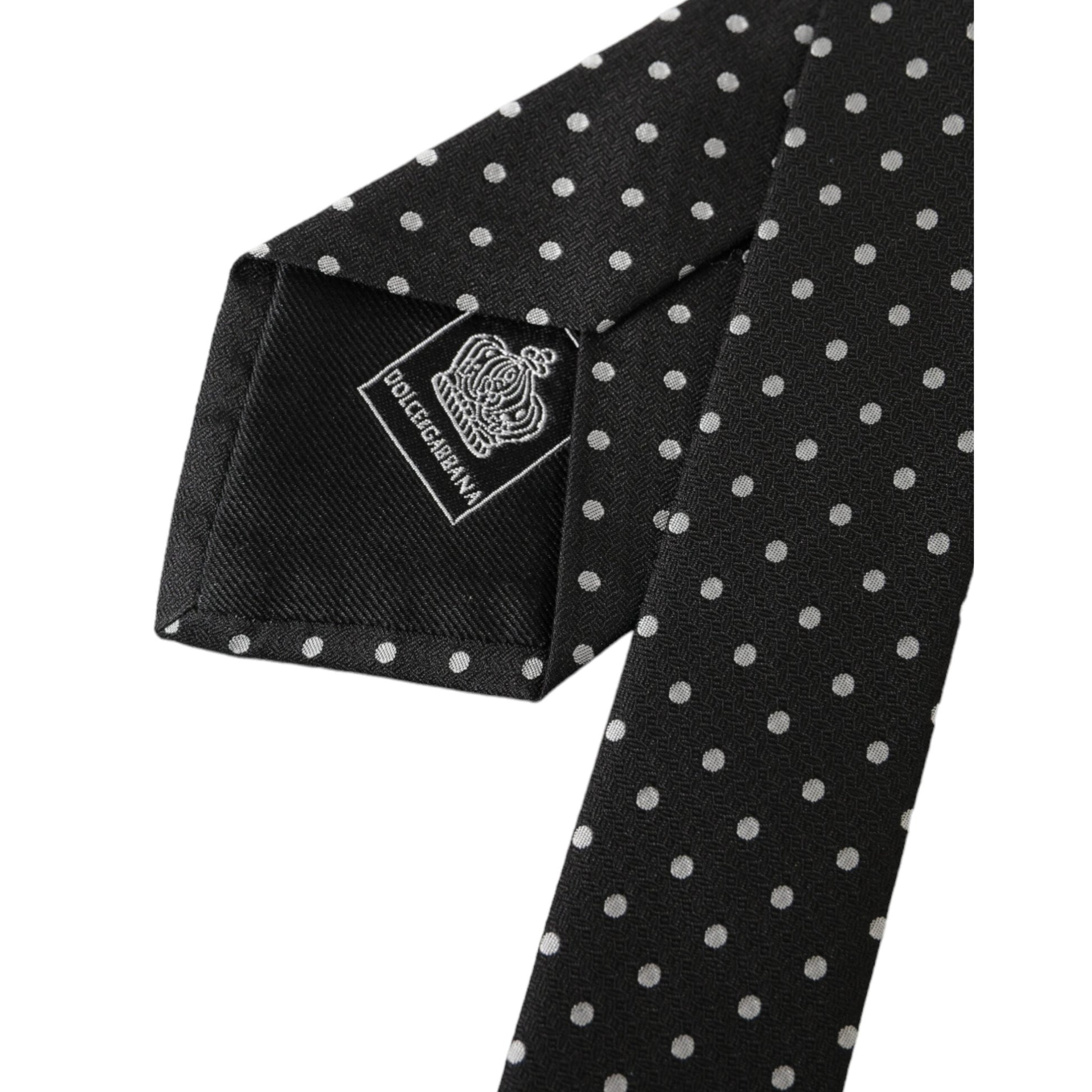 Dolce & Gabbana Black White Polka Dots 100% Silk Necktie Face Mask