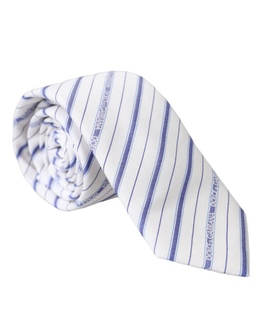 Dolce & Gabbana White Blue Stripes Silk Adjustable Tie Dolce & Gabbana