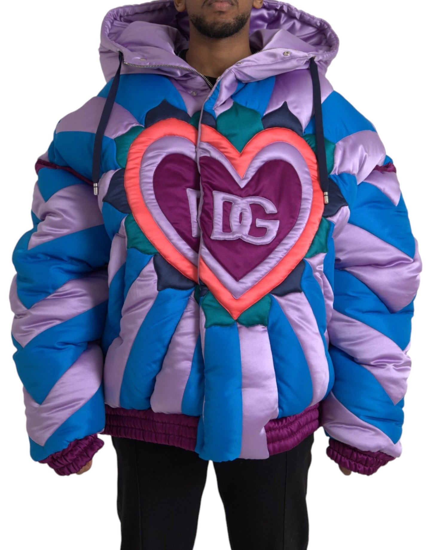 Dolce & Gabbana Multicolor Heart Logo Hooded Puffer Jacket Dolce & Gabbana