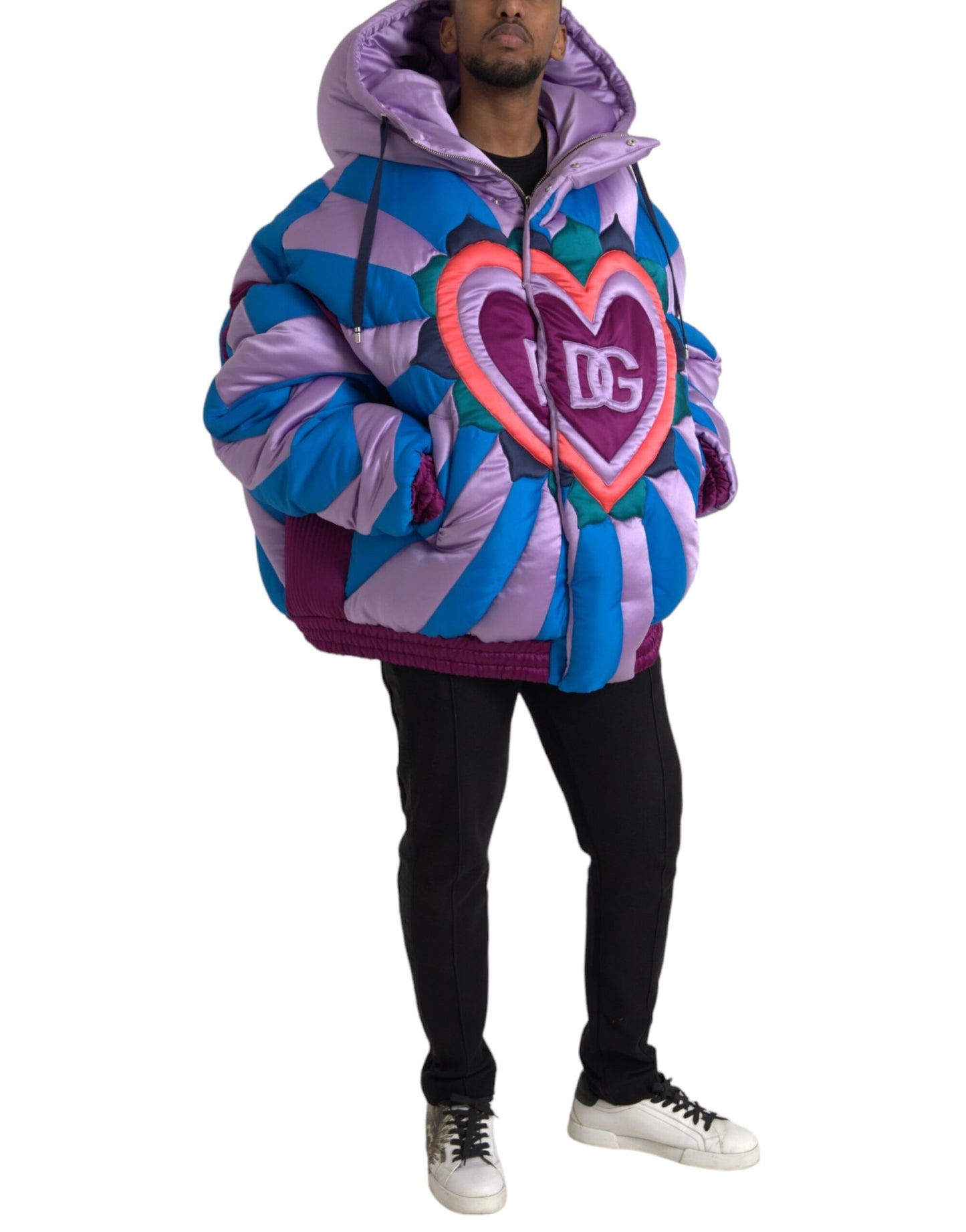 Dolce & Gabbana Multicolor Heart Logo Hooded Puffer Jacket Dolce & Gabbana