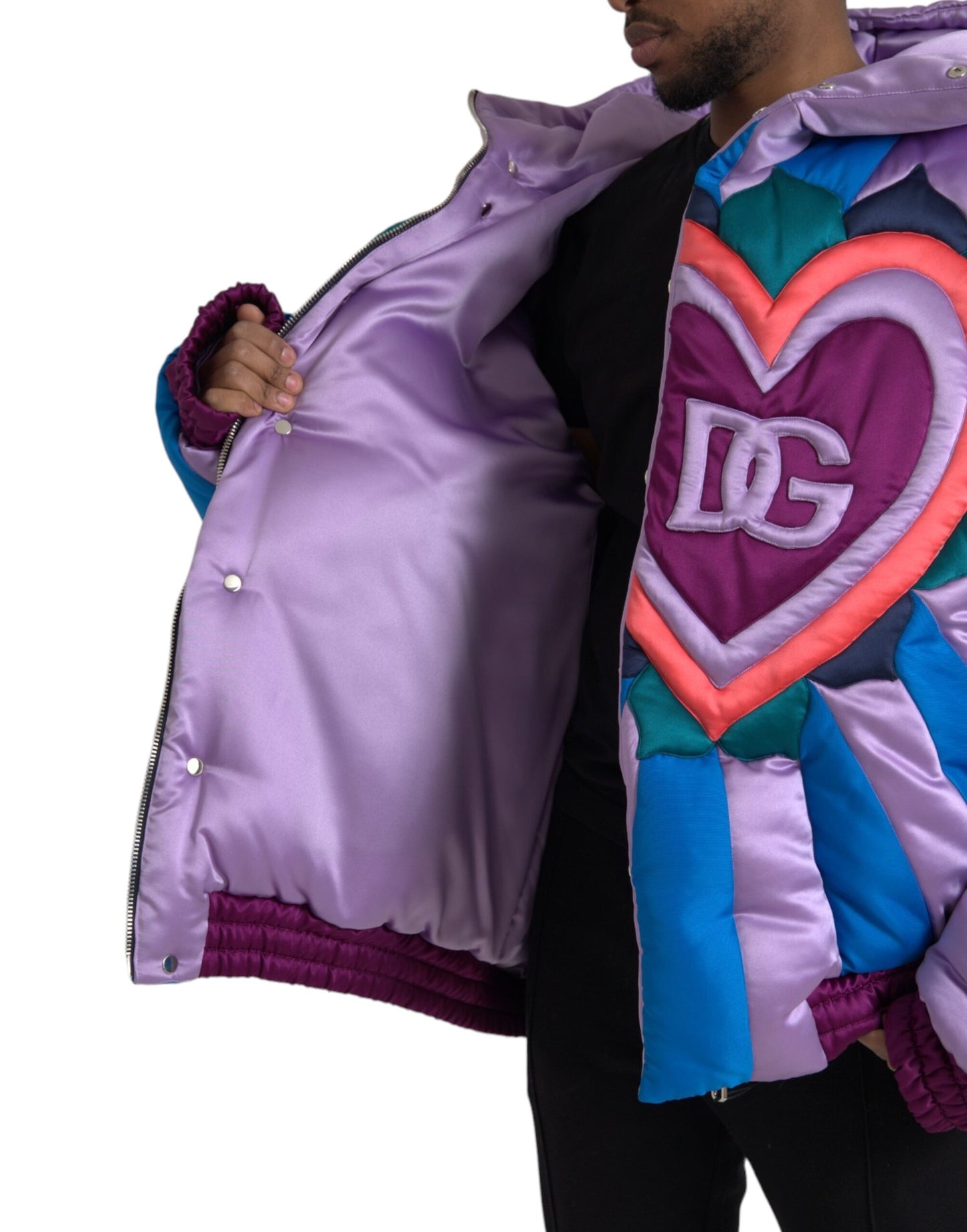Dolce & Gabbana Multicolor Heart Logo Hooded Puffer Jacket Dolce & Gabbana