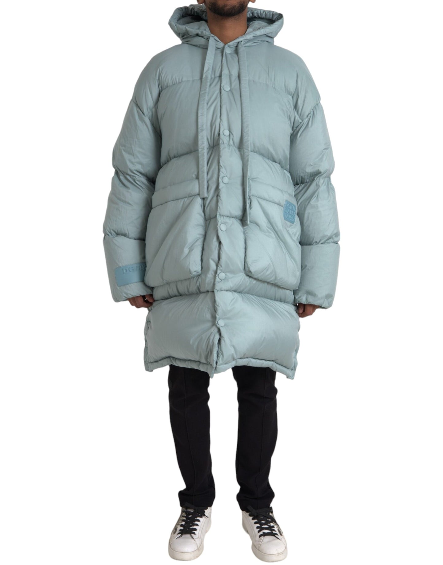 Dolce & Gabbana Light Blue Quilted Hooded Puffer Jacket Men Dolce & Gabbana