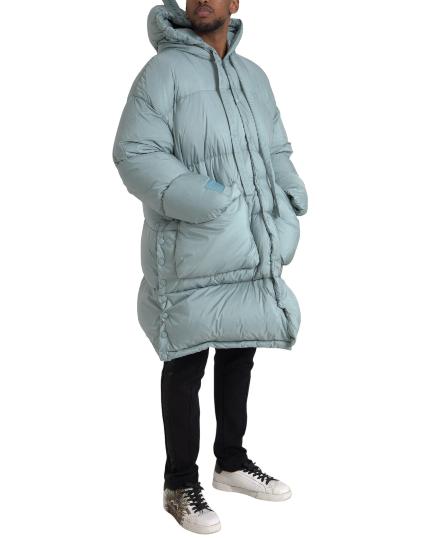 Dolce & Gabbana Light Blue Quilted Hooded Puffer Jacket Men Dolce & Gabbana