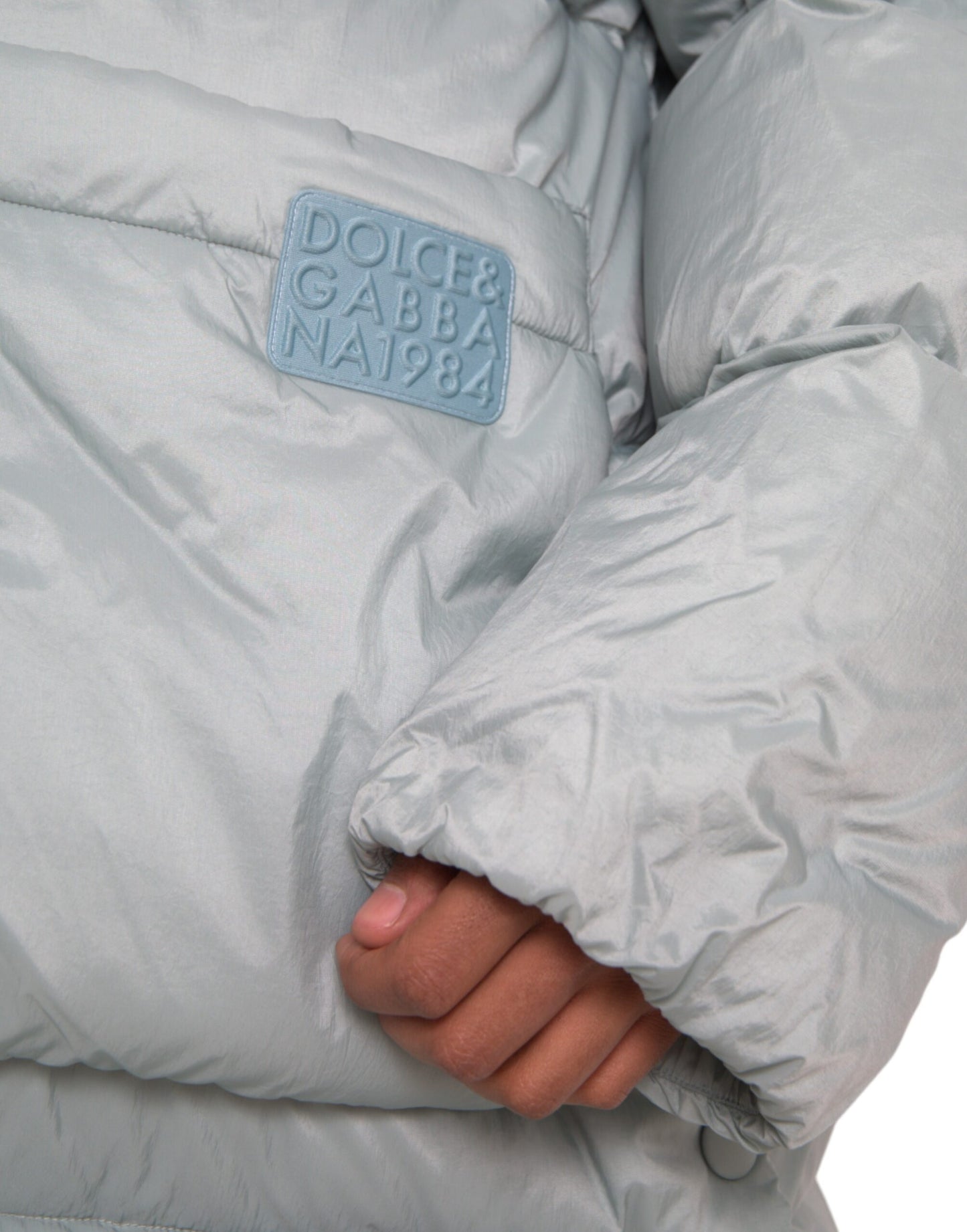 Dolce & Gabbana Light Blue Quilted Hooded Puffer Jacket Men Dolce & Gabbana