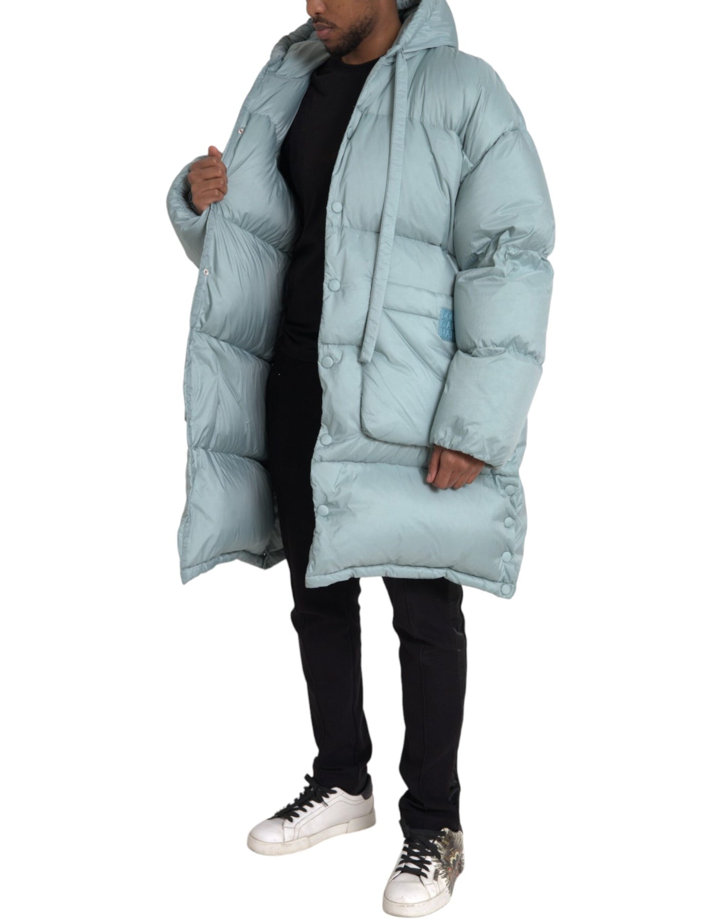 Dolce & Gabbana Light Blue Quilted Hooded Puffer Jacket Men Dolce & Gabbana