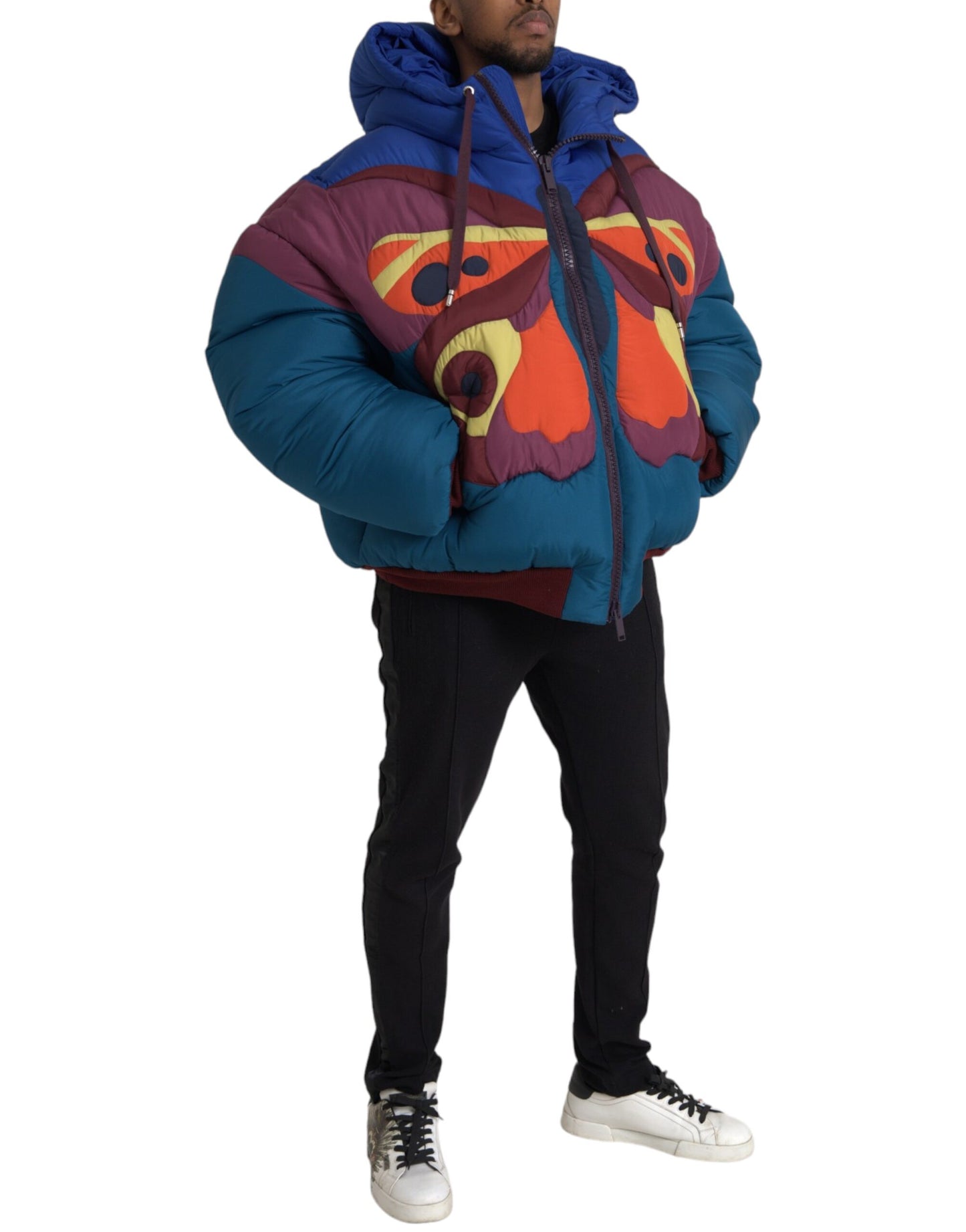 Dolce & Gabbana Multicolor Butterfly Hooded Puffer Jacket Dolce & Gabbana