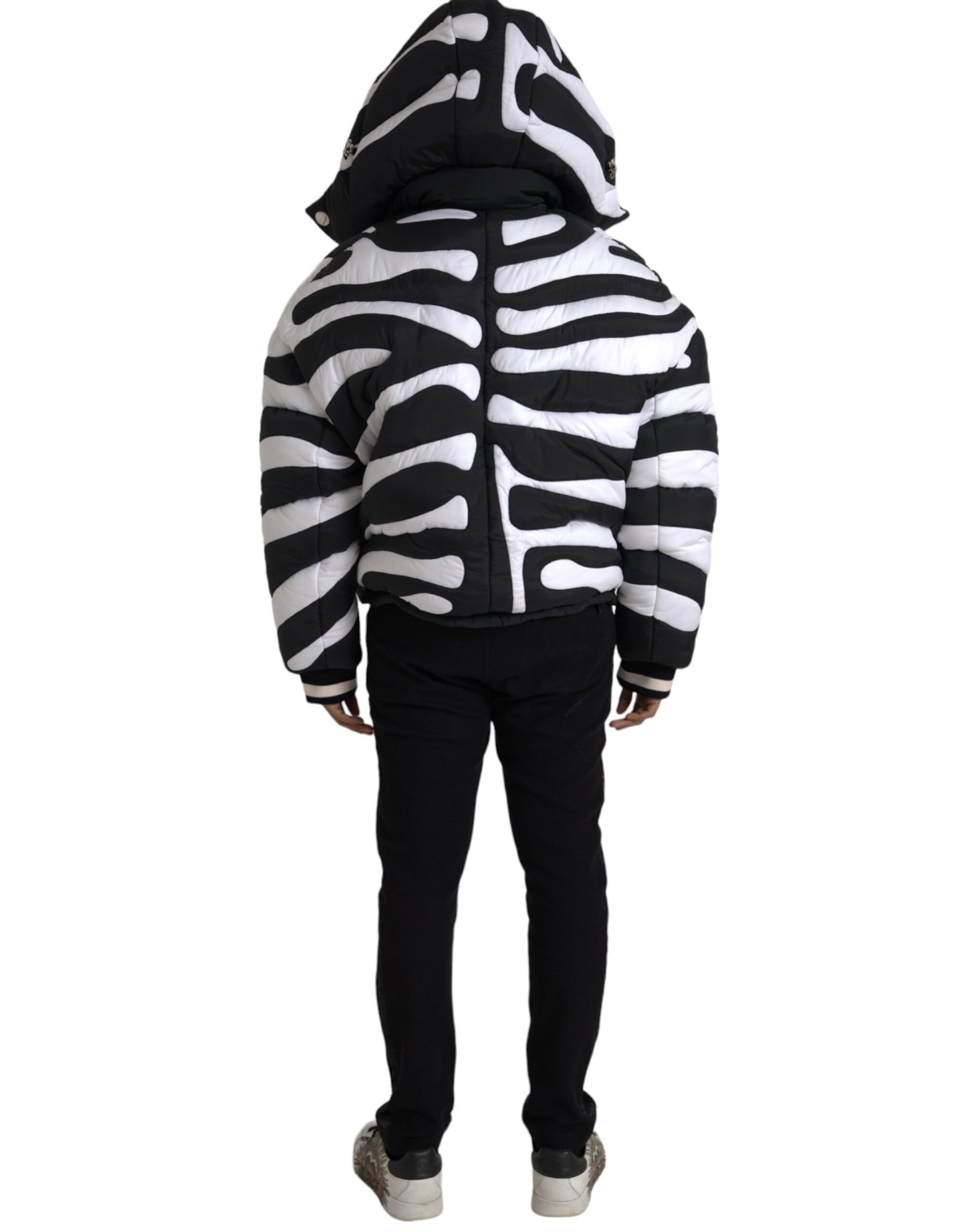 Dolce & Gabbana Black White Stripes Hooded Puffer Jacket Dolce & Gabbana