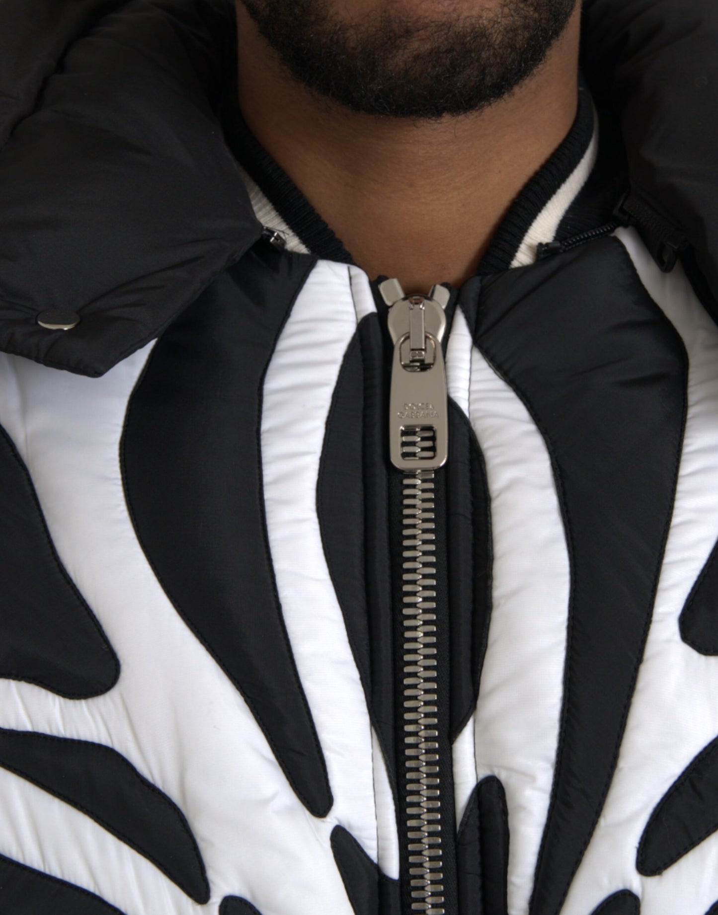 Dolce & Gabbana Black White Stripes Hooded Puffer Jacket Dolce & Gabbana
