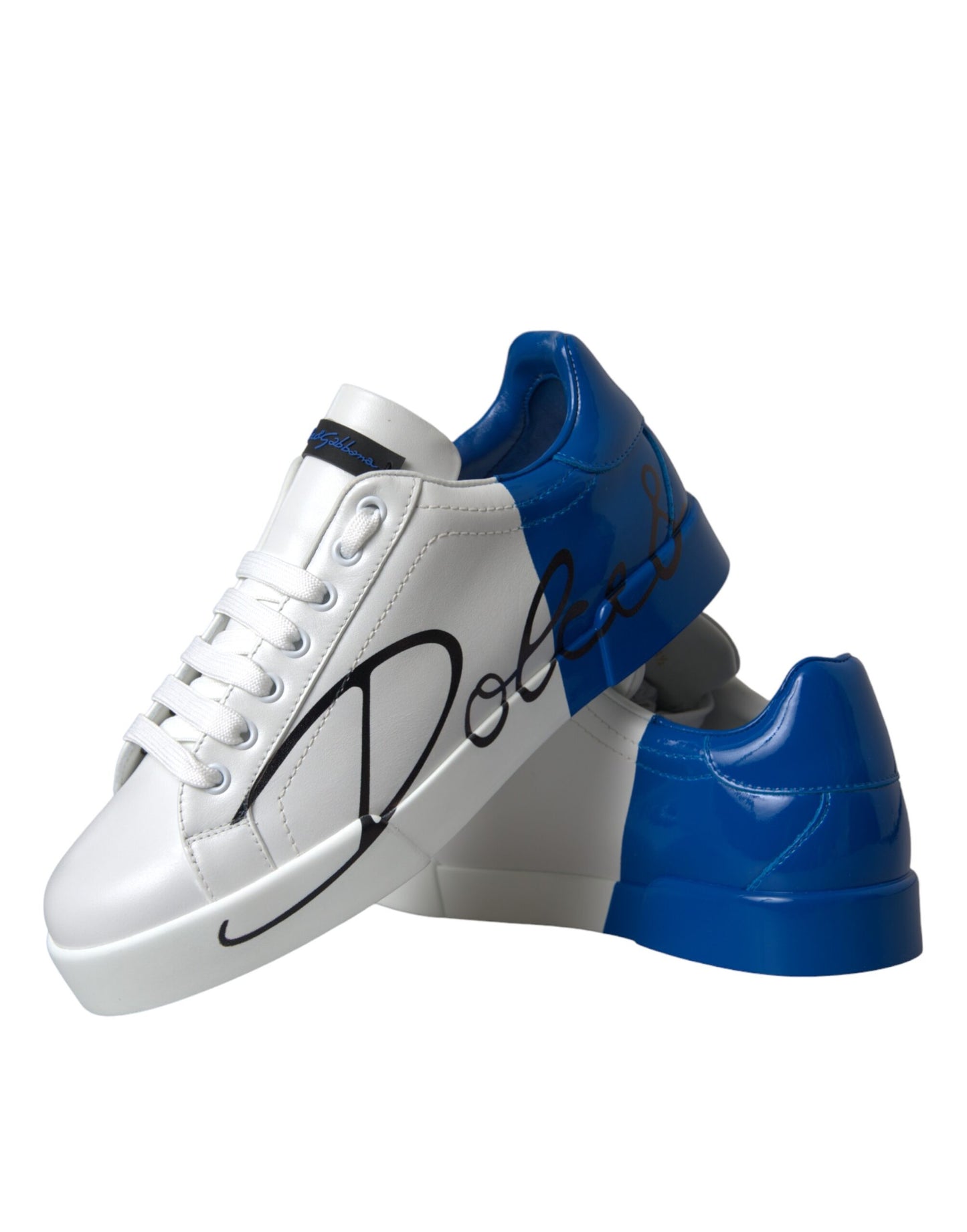 Dolce & Gabbana White Blue Leather Logo Low Top Sneakers Shoes Dolce & Gabbana