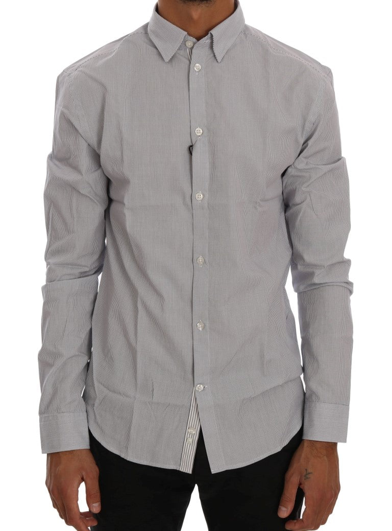 Frankie Morello White Blue Check Casual Cotton Regular Fit Shirt Frankie Morello