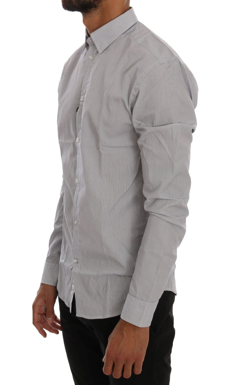 Frankie Morello White Blue Check Casual Cotton Regular Fit Shirt Frankie Morello