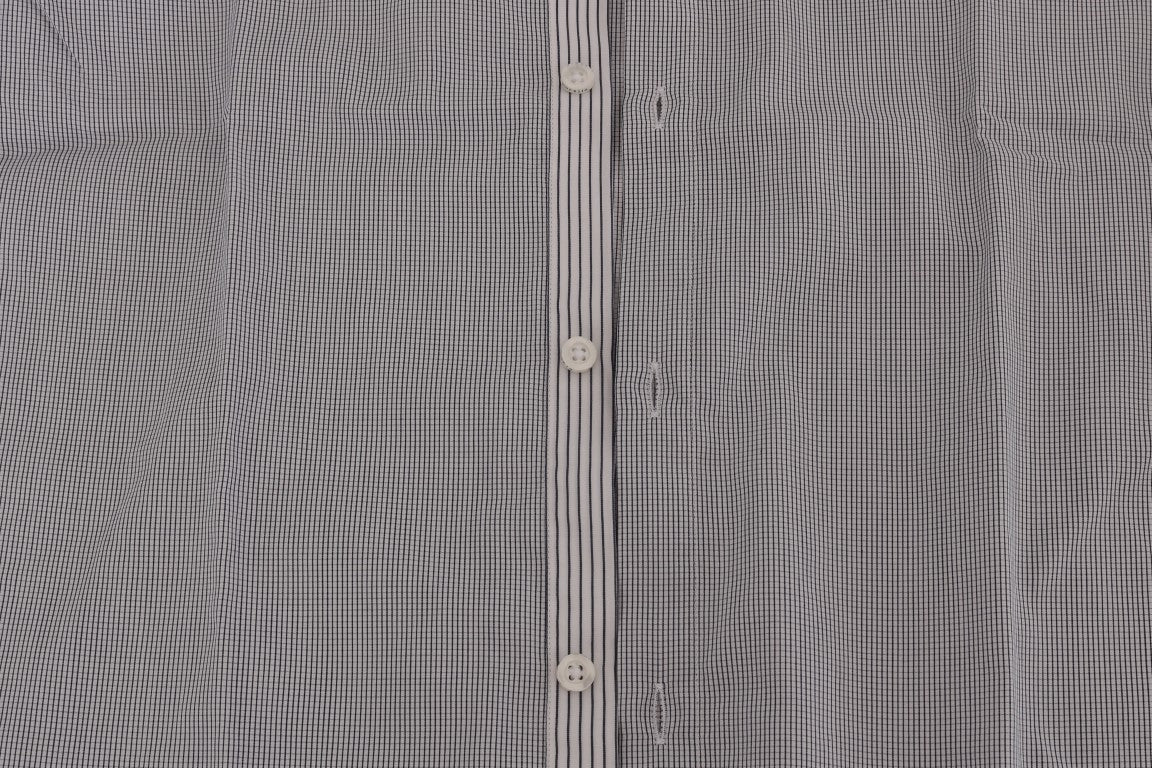 Frankie Morello White Blue Check Casual Cotton Regular Fit Shirt Frankie Morello