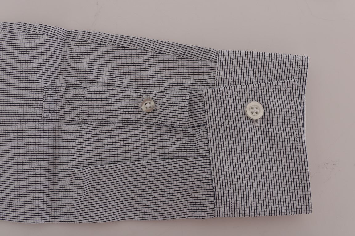 Frankie Morello White Blue Check Casual Cotton Regular Fit Shirt Frankie Morello