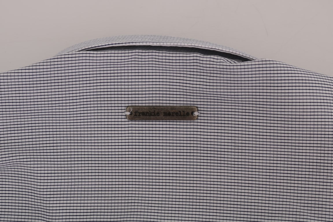 Frankie Morello White Blue Check Casual Cotton Regular Fit Shirt Frankie Morello