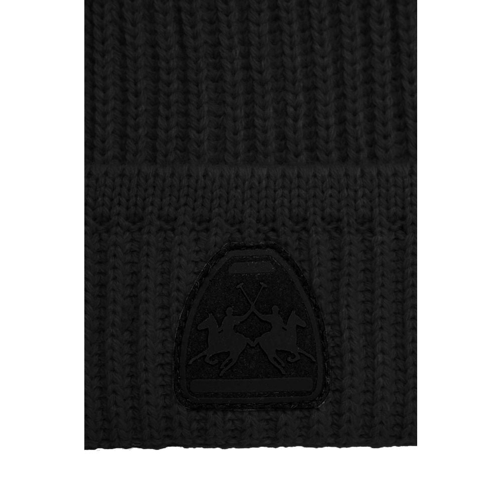 La Martina Black Acrylic Men Beanie La Martina