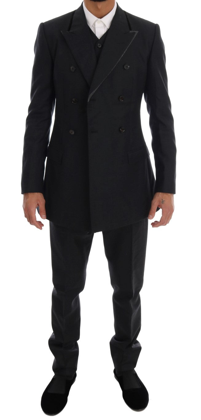 Dolce & Gabbana Gray Wool Double Breasted 3 Piece Suit Dolce & Gabbana