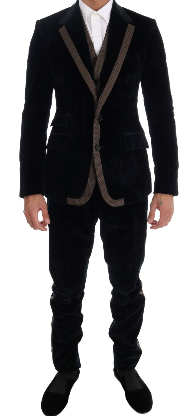 Dolce & Gabbana Blue Velvet Two Button Slim 3 Piece Suit Dolce & Gabbana