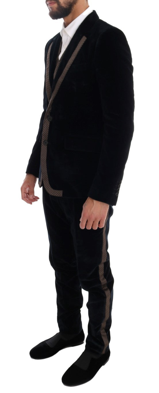 Dolce & Gabbana Blue Velvet Two Button Slim 3 Piece Suit Dolce & Gabbana