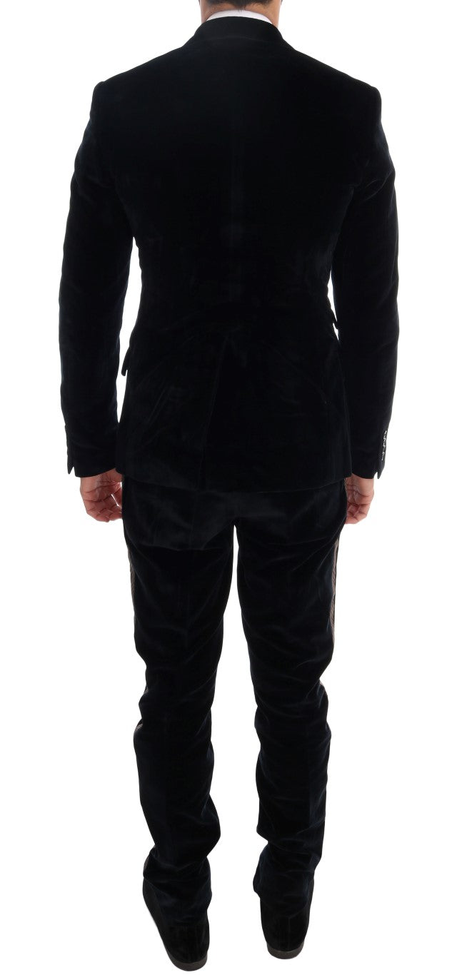 Dolce & Gabbana Blue Velvet Two Button Slim 3 Piece Suit Dolce & Gabbana