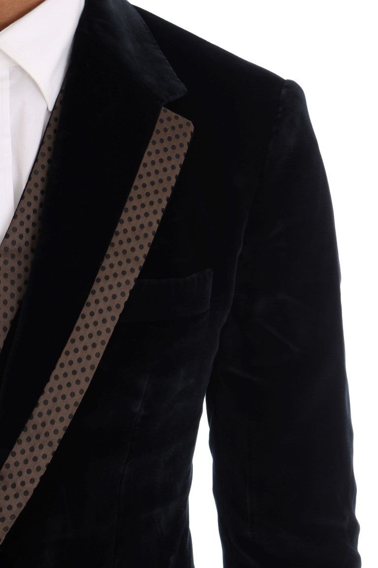 Dolce & Gabbana Blue Velvet Two Button Slim 3 Piece Suit Dolce & Gabbana